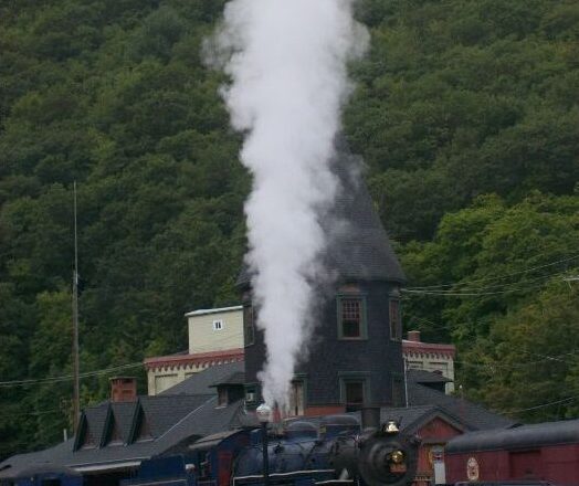 Steam train getting ready to head to the Appalachian Mountains out of Jim Thorpe, Pennsylvania